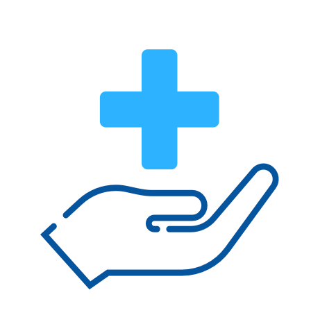 A hand is holding a blue plus sign.