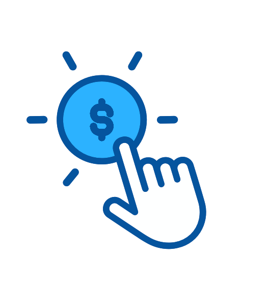 A hand is pointing at a coin with a dollar sign on it.