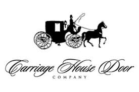The logo for the carriage house door company shows a horse drawn carriage.