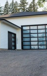 Close-up view of residential garage doors installed by professionals.