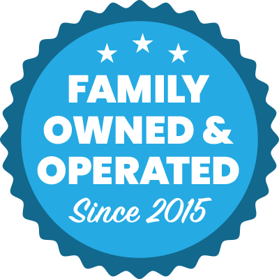 A blue badge that says `` family owned and operated since 2015 ''