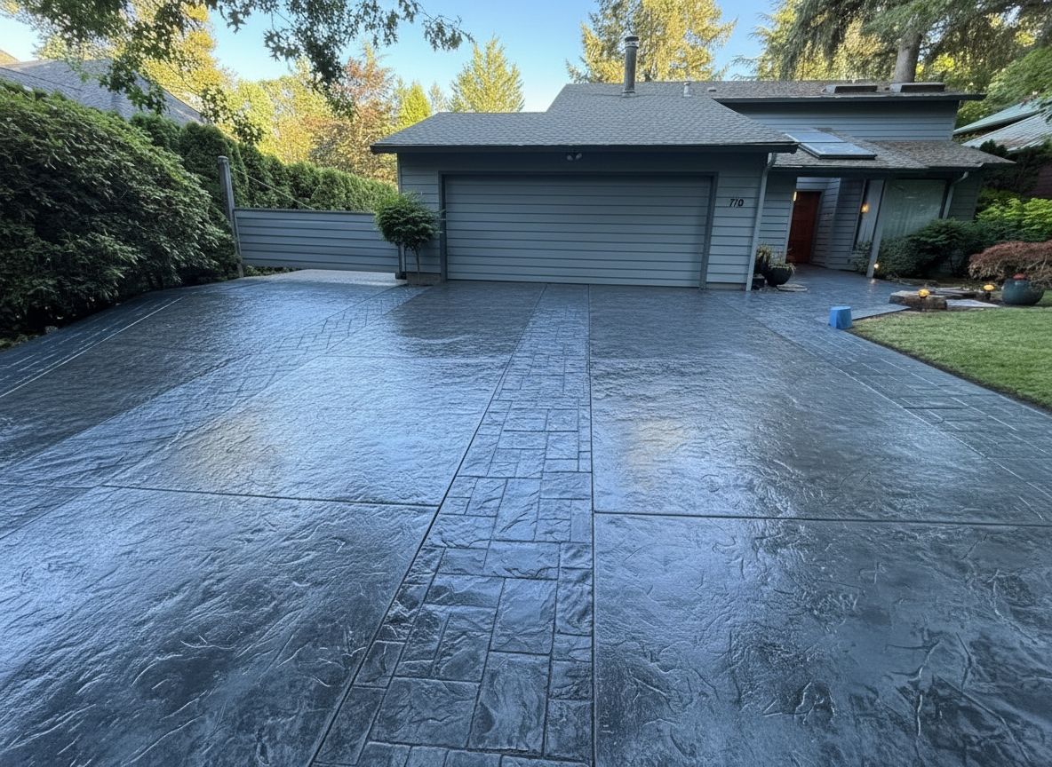 Gray speckled epoxy flooring in a room with support beams.