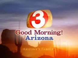 A good morning arizona logo with a sunset in the background.
