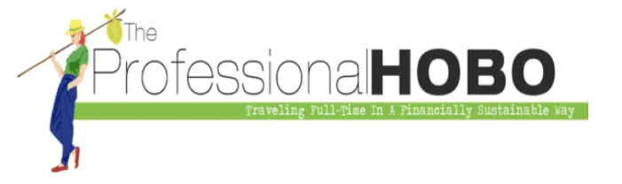 A logo for the professional hobo with a man holding a stick