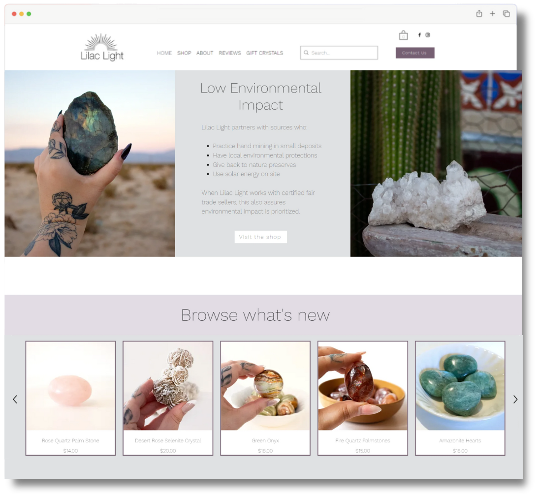 web page mockup for lilac light
