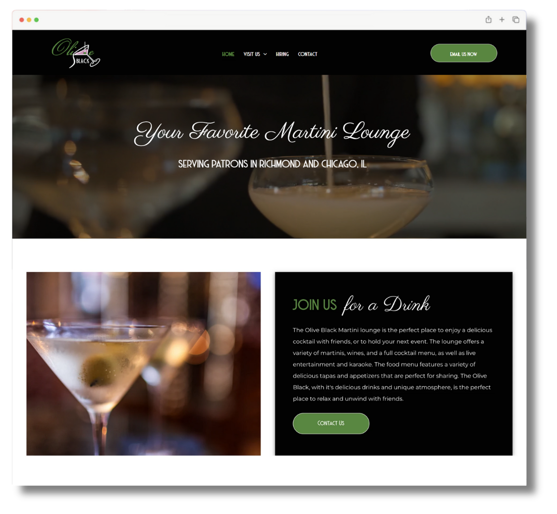 Web page mockup for olive black
