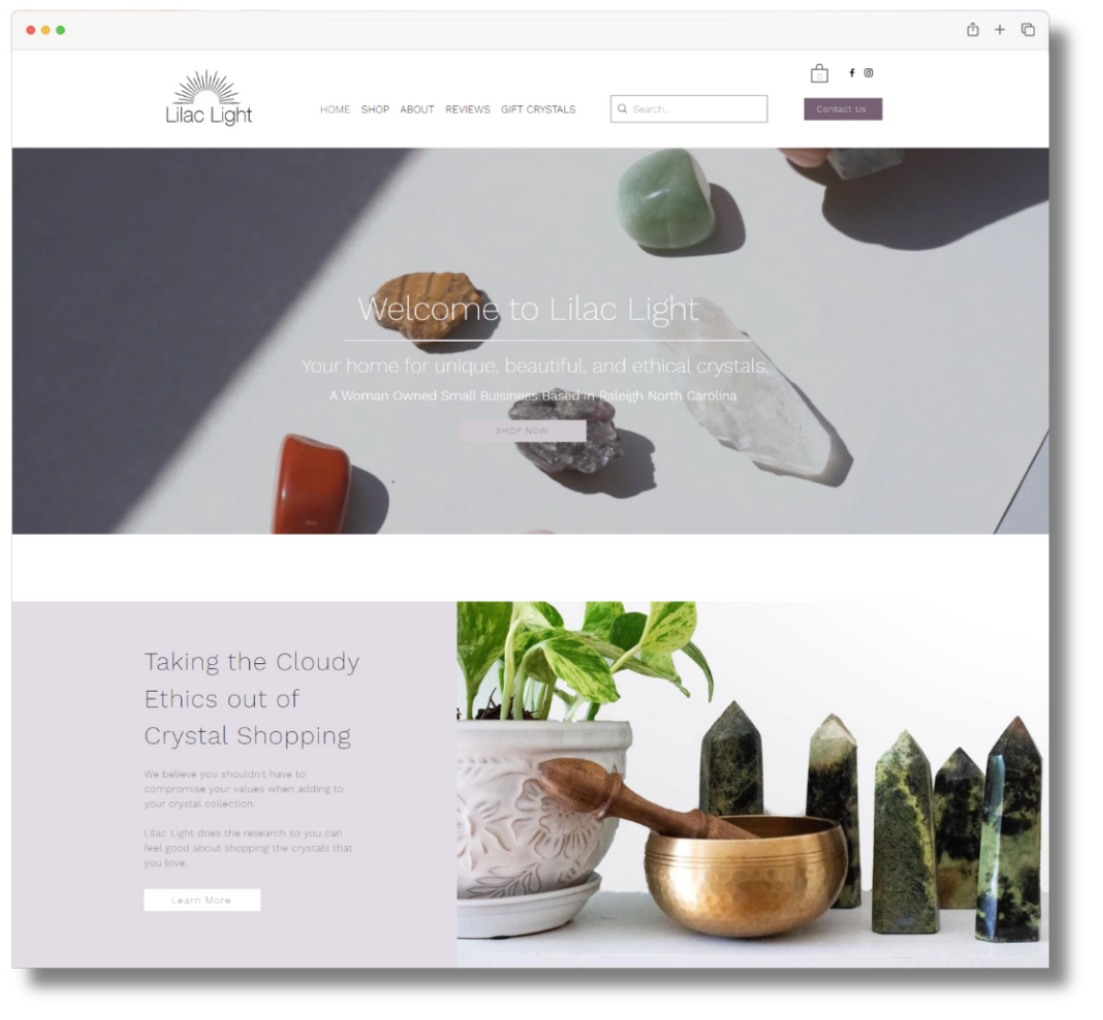 Web page mockup for lilac light