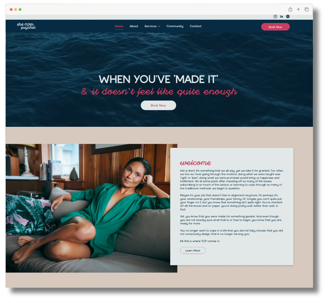 Web page mockup for The Corporate Psychic