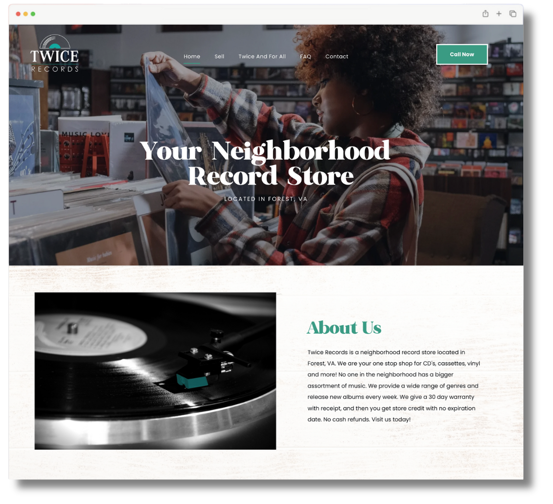 Web page mockup for Twice records