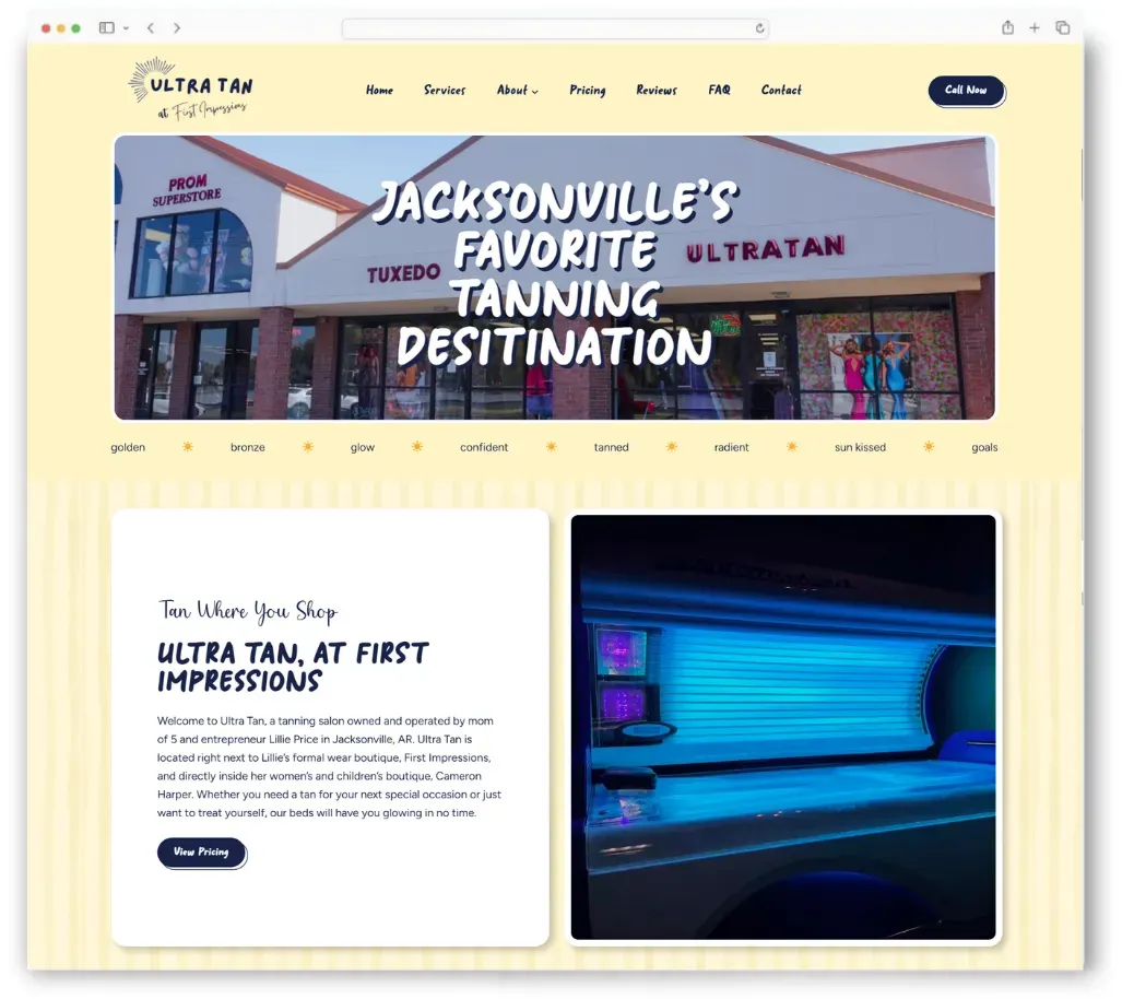 Web page mockup for Ultra Tan Jacksonville