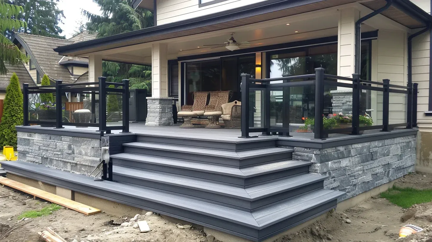 PVC Deck Burnaby withstands constant moisture and does not require staining. Performs in wet conditions effortlessly. A long-term zero-maintenance solution.
Balcony Facelift Burnaby updates old balconies to modern appearance with vinyl, rails and finishing trim. Adds value to condo units. Fresh aesthetic renewal.
Child-Safe Deck Burnaby uses smooth edges, compliant rail spacing and slip-resistant surfacing. Comfortable for parents and kids. Safety confidence outdoors.
Helical Pier Deck Burnaby anchors deeply to hold structure firm on slopes. Prevents sinking or shifting. Strong foundational reliability.
Composite-Stone Fusion Deck Burnaby merges deck surfacing and paver patios elegantly. Creates zone separation and architectural layers. Designer-grade outdoor finish.
Bar-Ready Deck Burnaby adds drink ledges with LED strip lighting for evening entertainment. Ideal for social hosts. Fun atmosphere guaranteed.