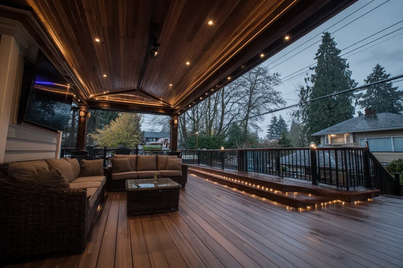 Deck and patio combo Vancouver created by Deck Builders Vancouver for expanded outdoor living spaces. This deck construction Vancouver BC enhances usability and backyard design. Ideal for entertainment-focused homes.
Floating deck Vancouver built by Deck Builders Vancouver using standalone framing, cedar planks, and levelled platforms. This deck installation Vancouver offers flexible, low-impact outdoor solutions. Perfect for lawns and garden spaces.