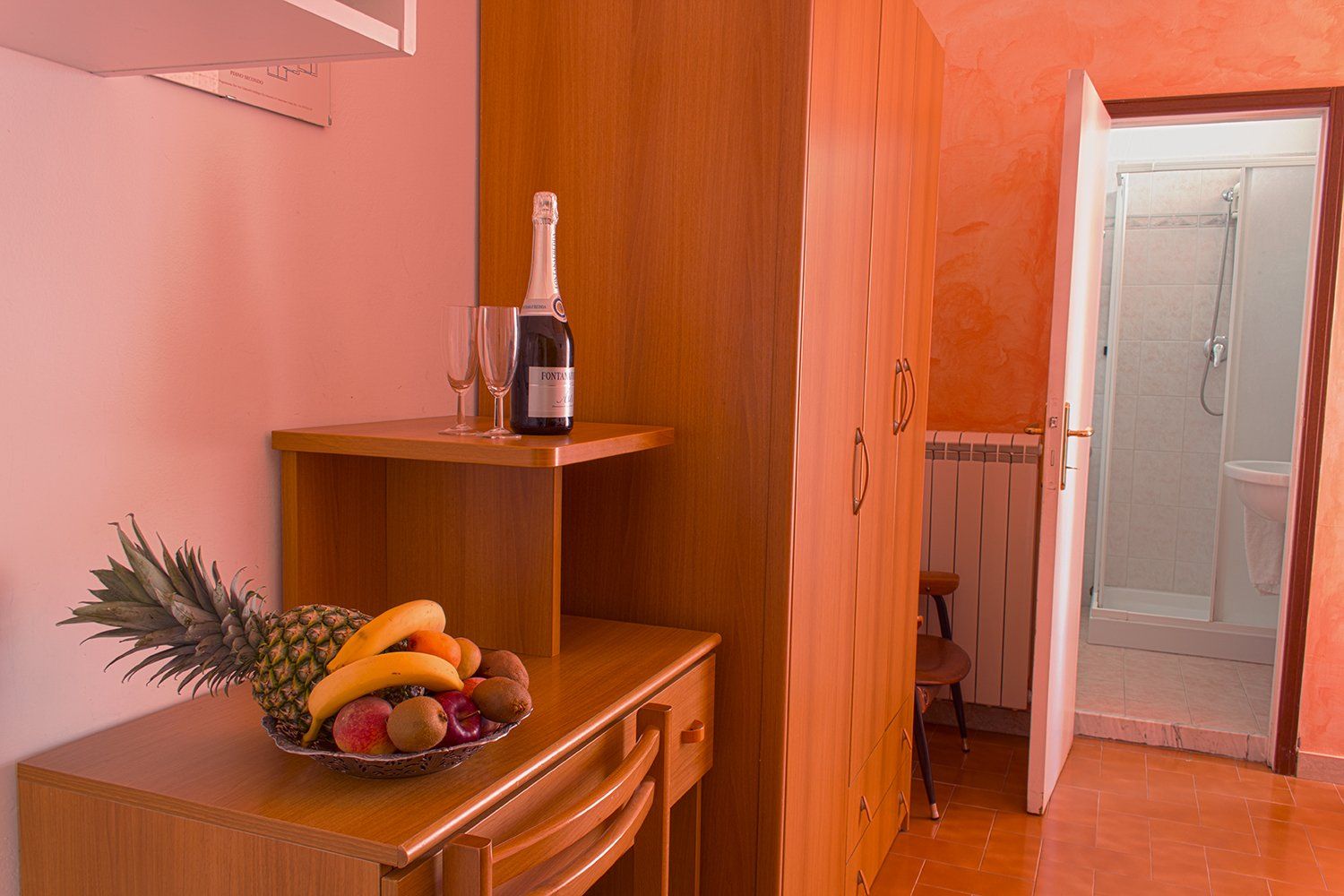 hotel room with desk