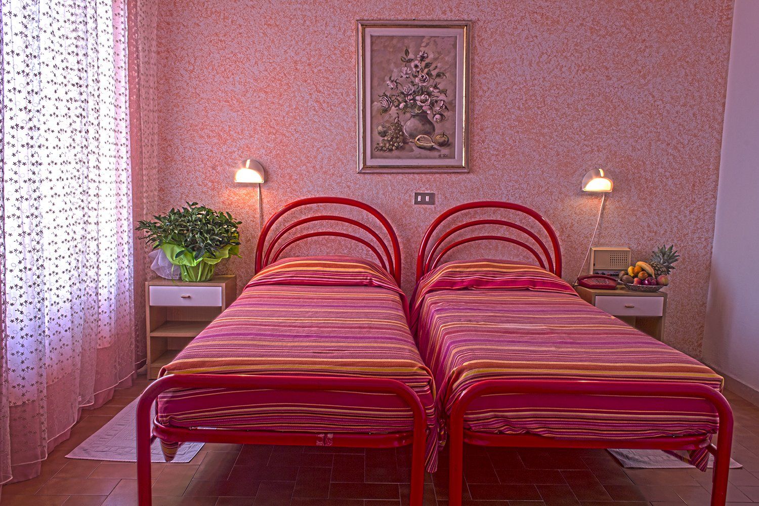 single beds in hotel room