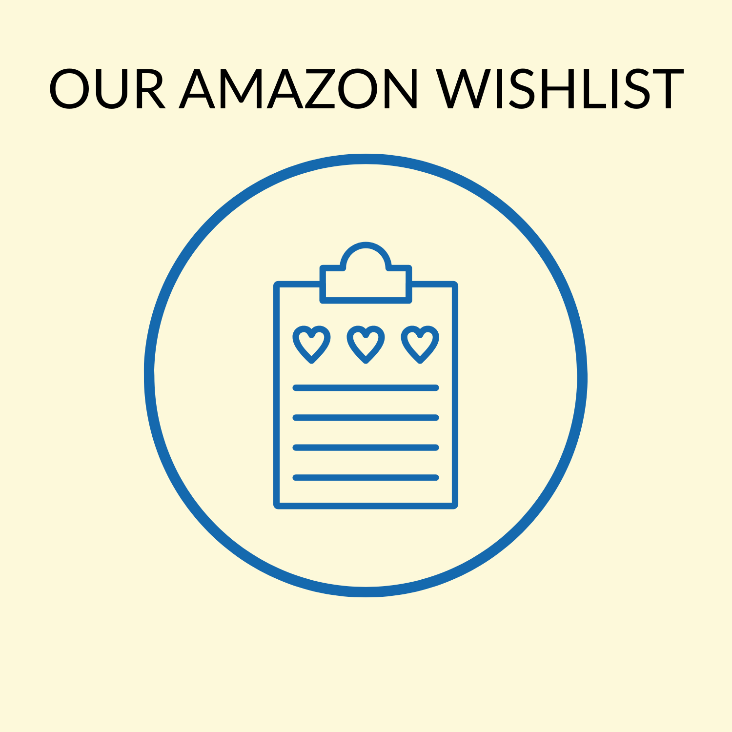Amazon wishlist icon: Clipboard with hearts inside a blue circle.