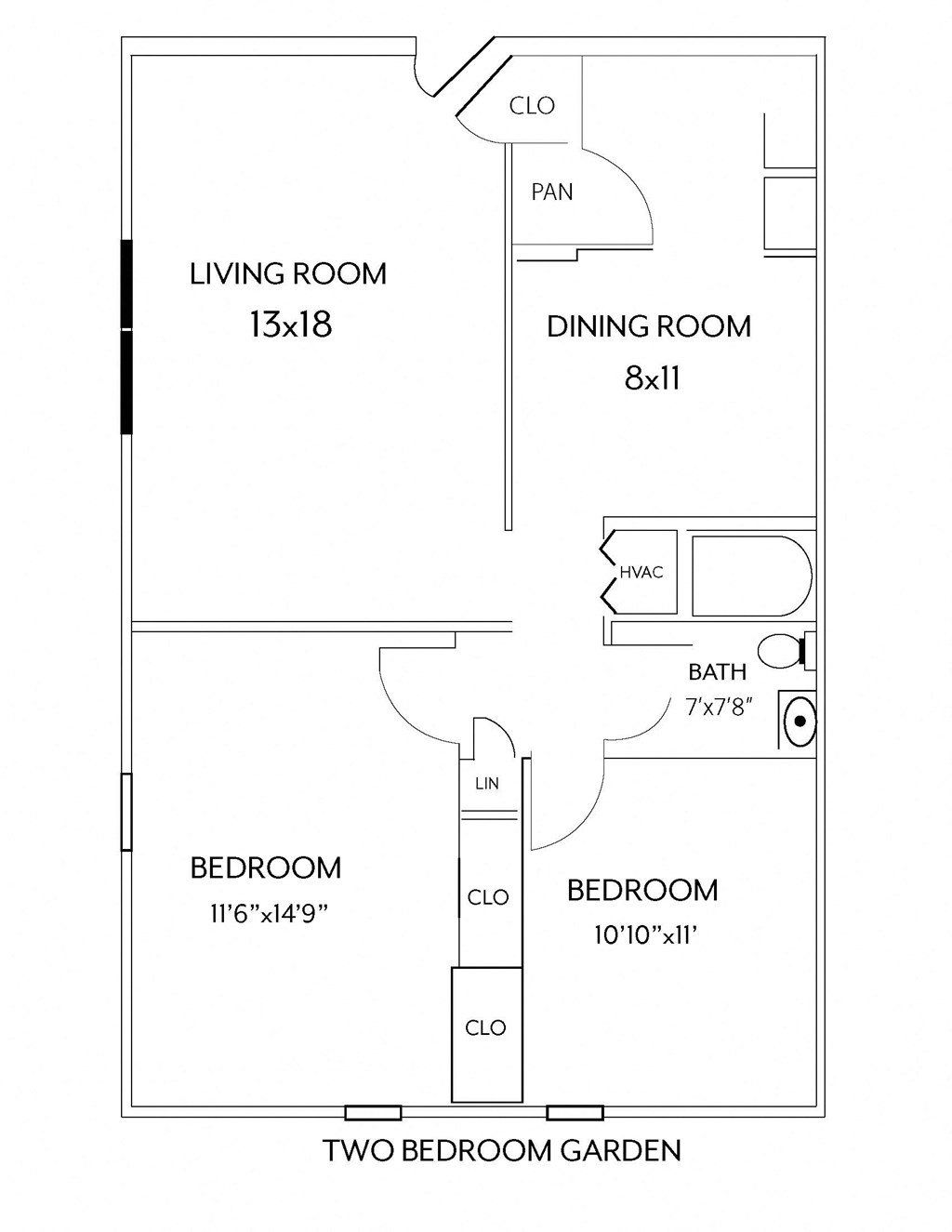 Floorplan for 2 bed x 1 bath apartment