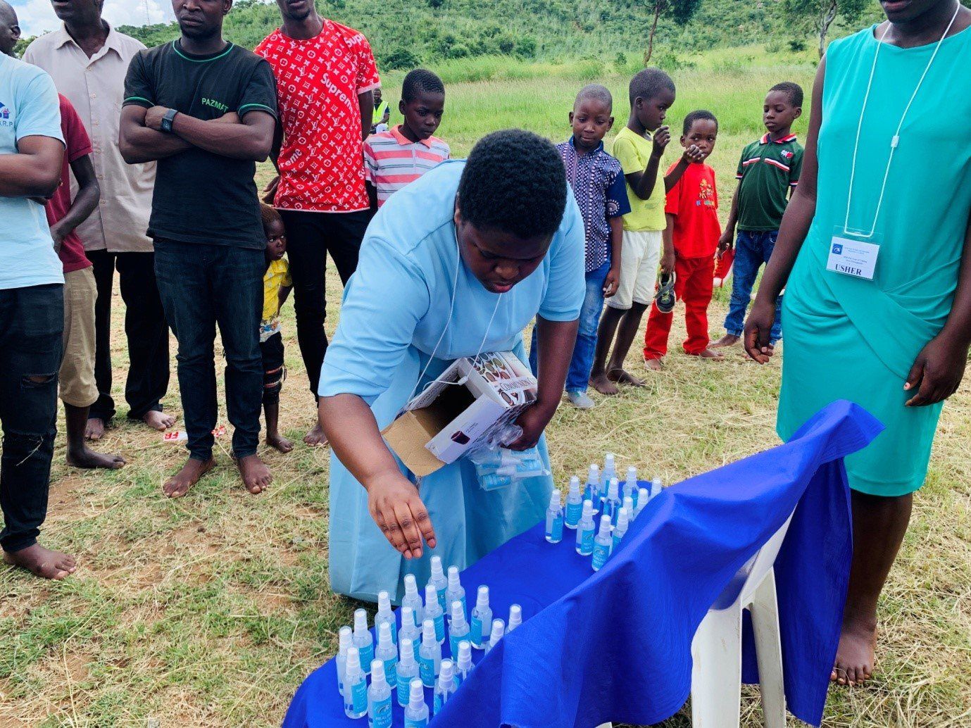 Hand sanitiser being unboxed