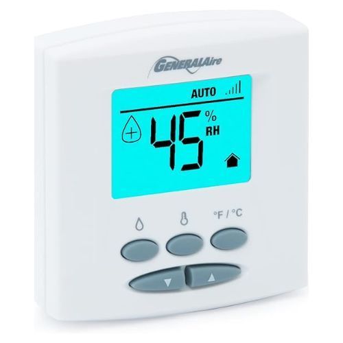 A general air thermostat displays a temperature of 45 degrees