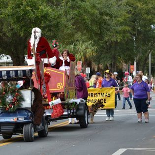 A christmas parade is being held in a small town