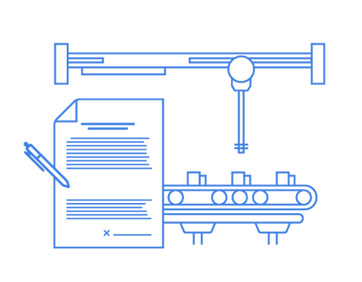 A pen is sitting next to a piece of paper and a conveyor belt.