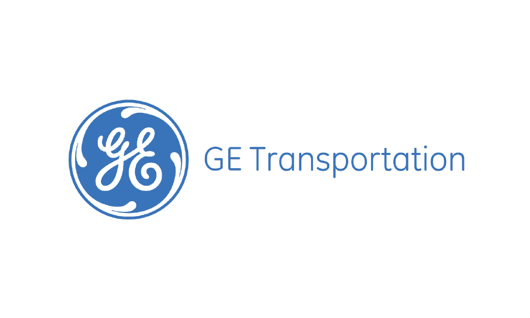 The logo for ge transportation is blue and white on a white background.