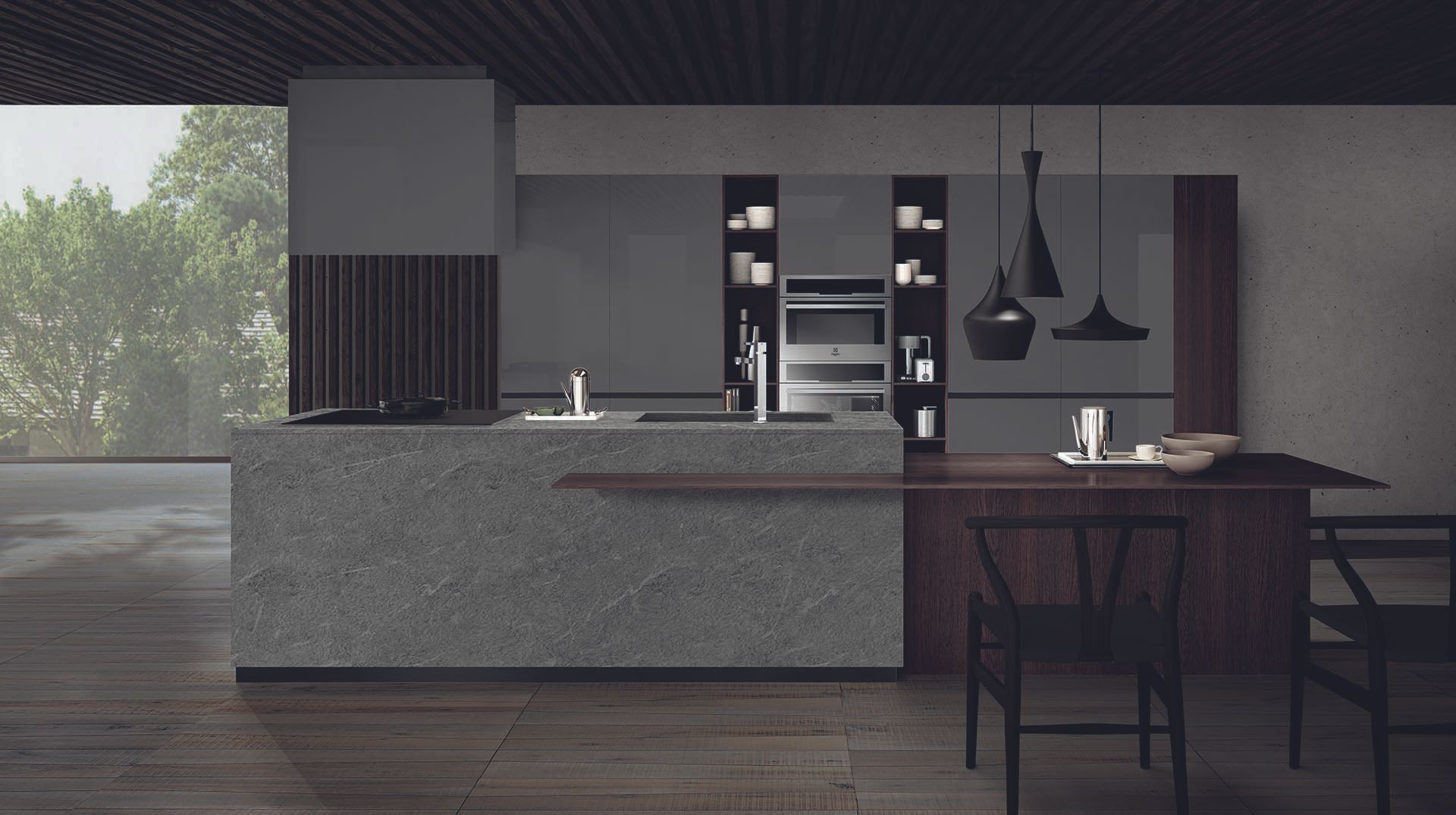 cucina con ripiano snack