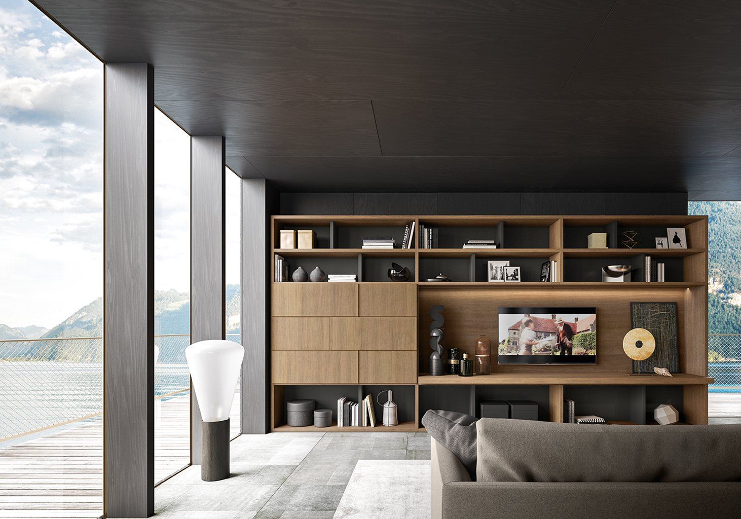 parete attrezzata con libreria