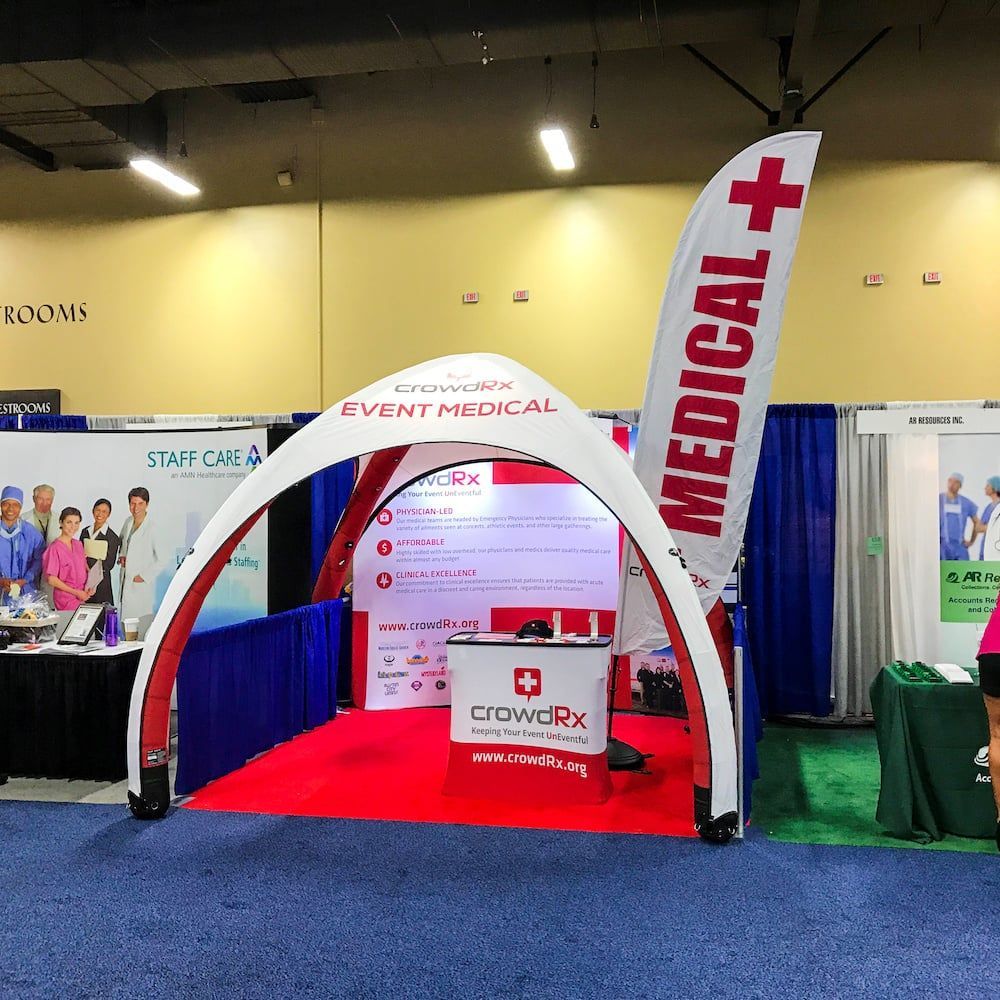 An event medical booth with a medical flag