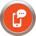 Orange button with a white phone and speech bubble, indicating text messaging.