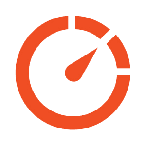 Orange speedometer icon with a pointer.