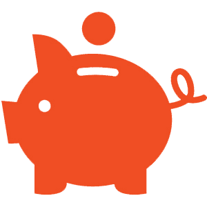 Orange piggy bank with a coin being dropped in.
