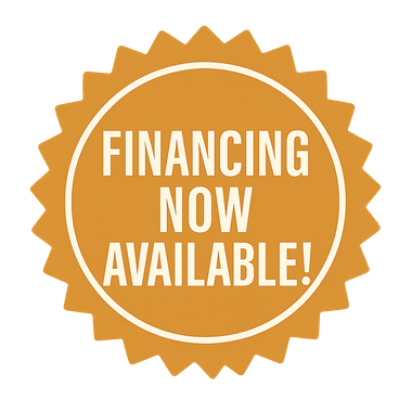 A sticker that says `` financing now available '' on a white background.