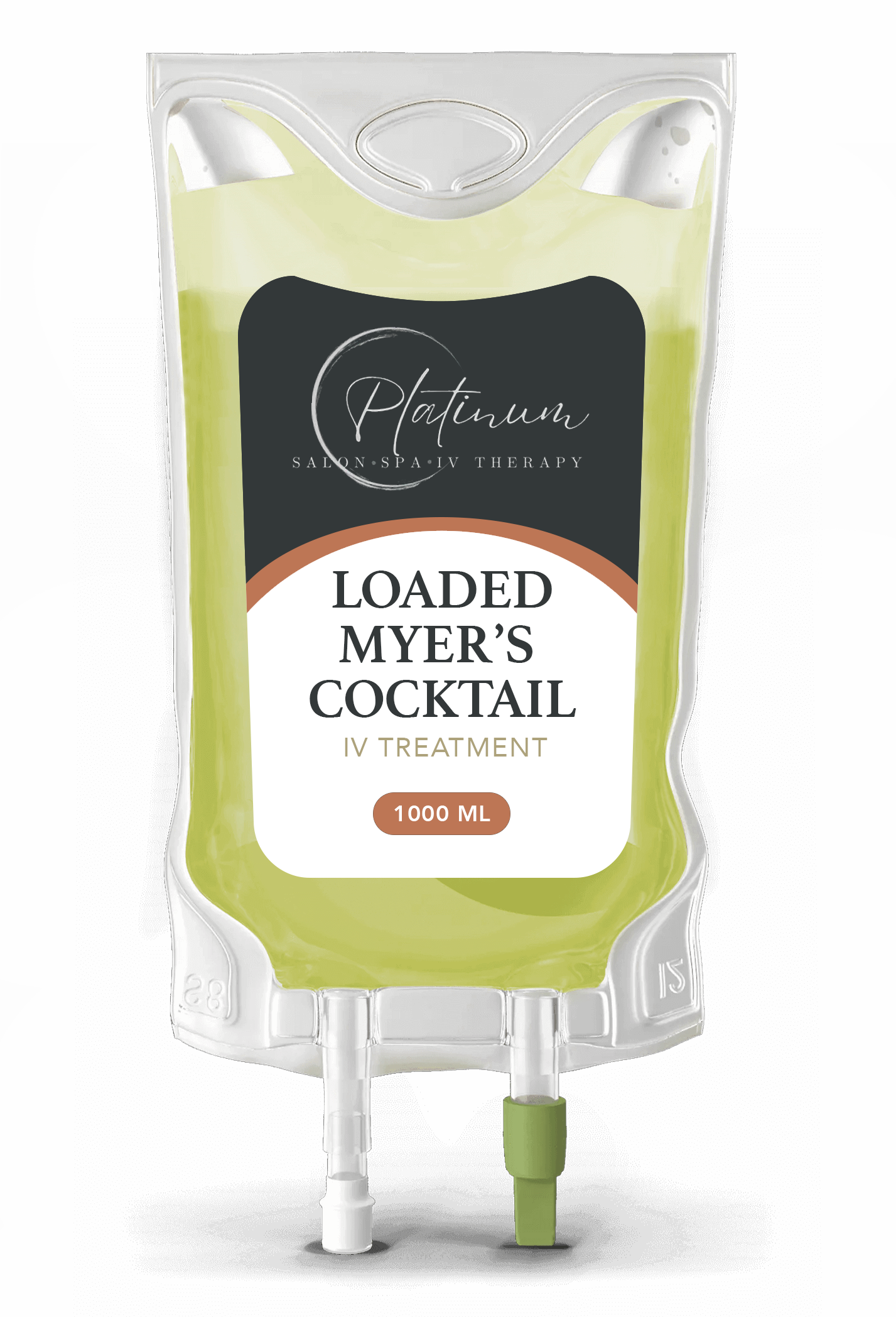 Bag of green cocktail labeled 