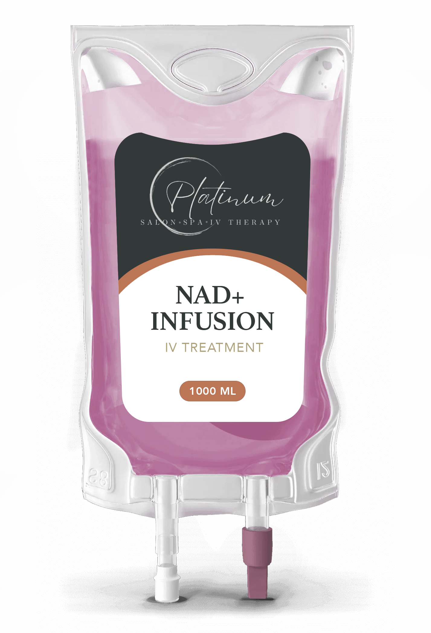 IV bag filled with pink liquid labeled 