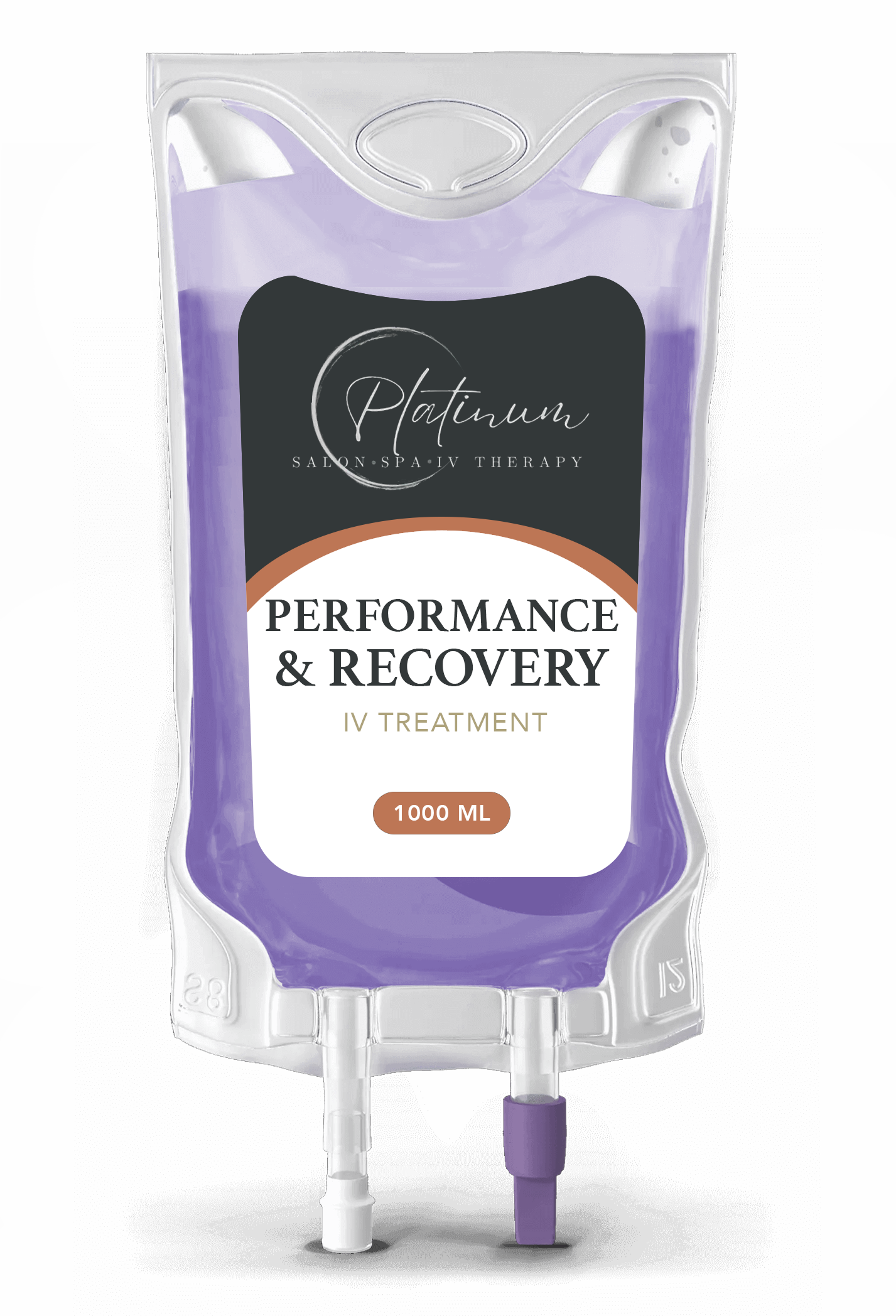 IV bag containing purple liquid labeled 