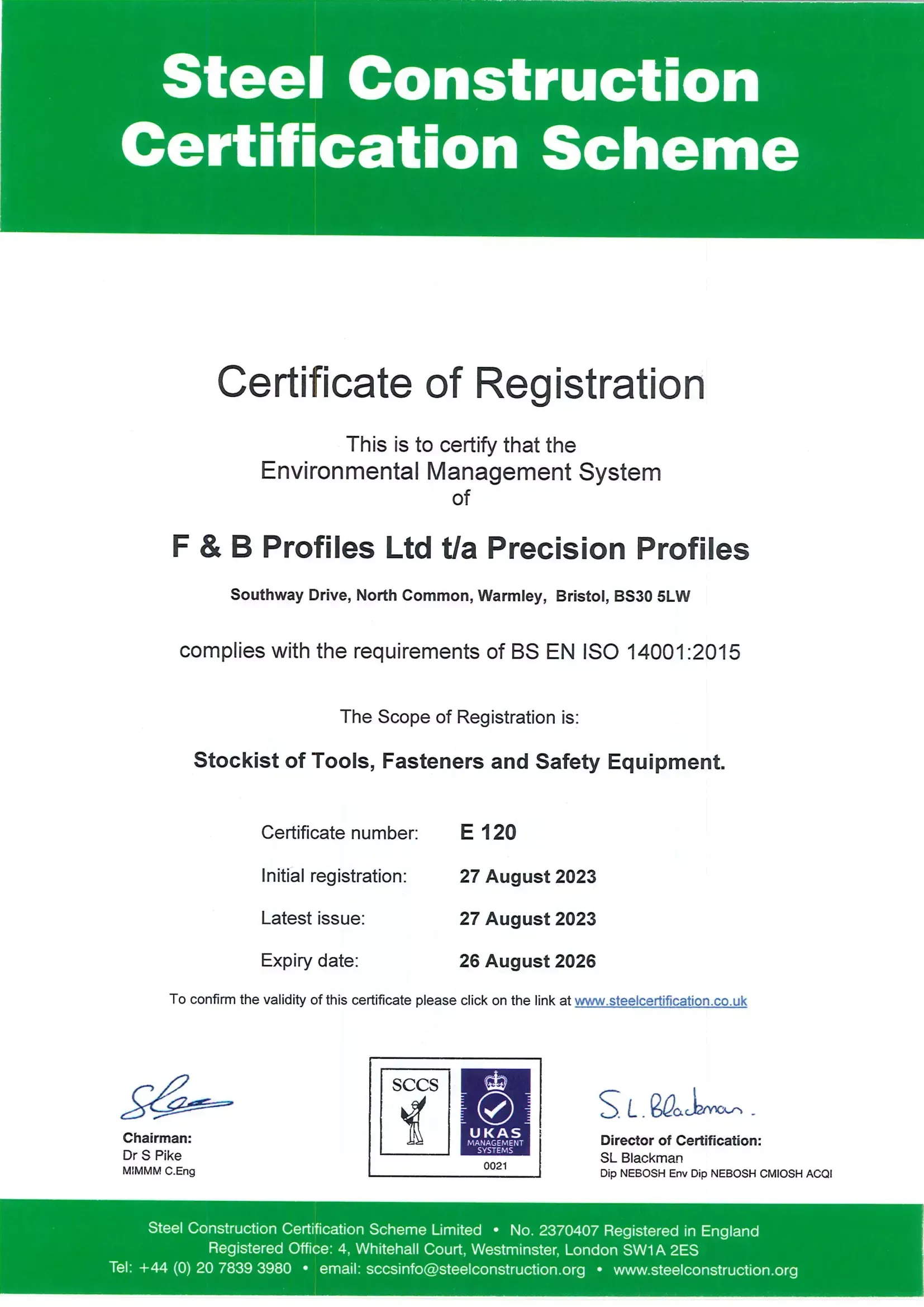 Precision Profiles | a certificate of registration for a steel construction certification scheme