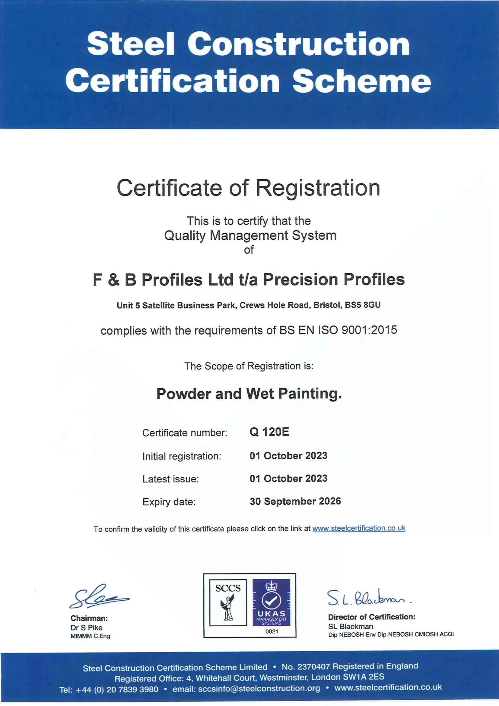 Precision Profiles | a certificate of registration for a steel construction certification scheme
