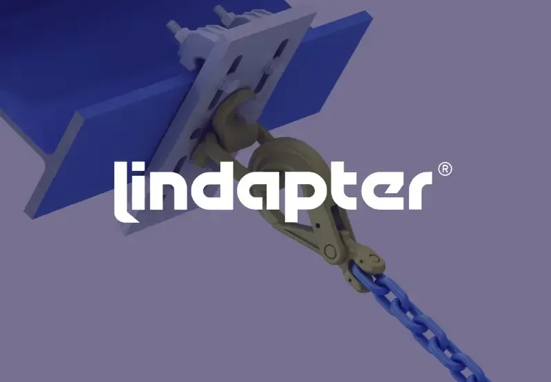 the word lindapter is on a blue object