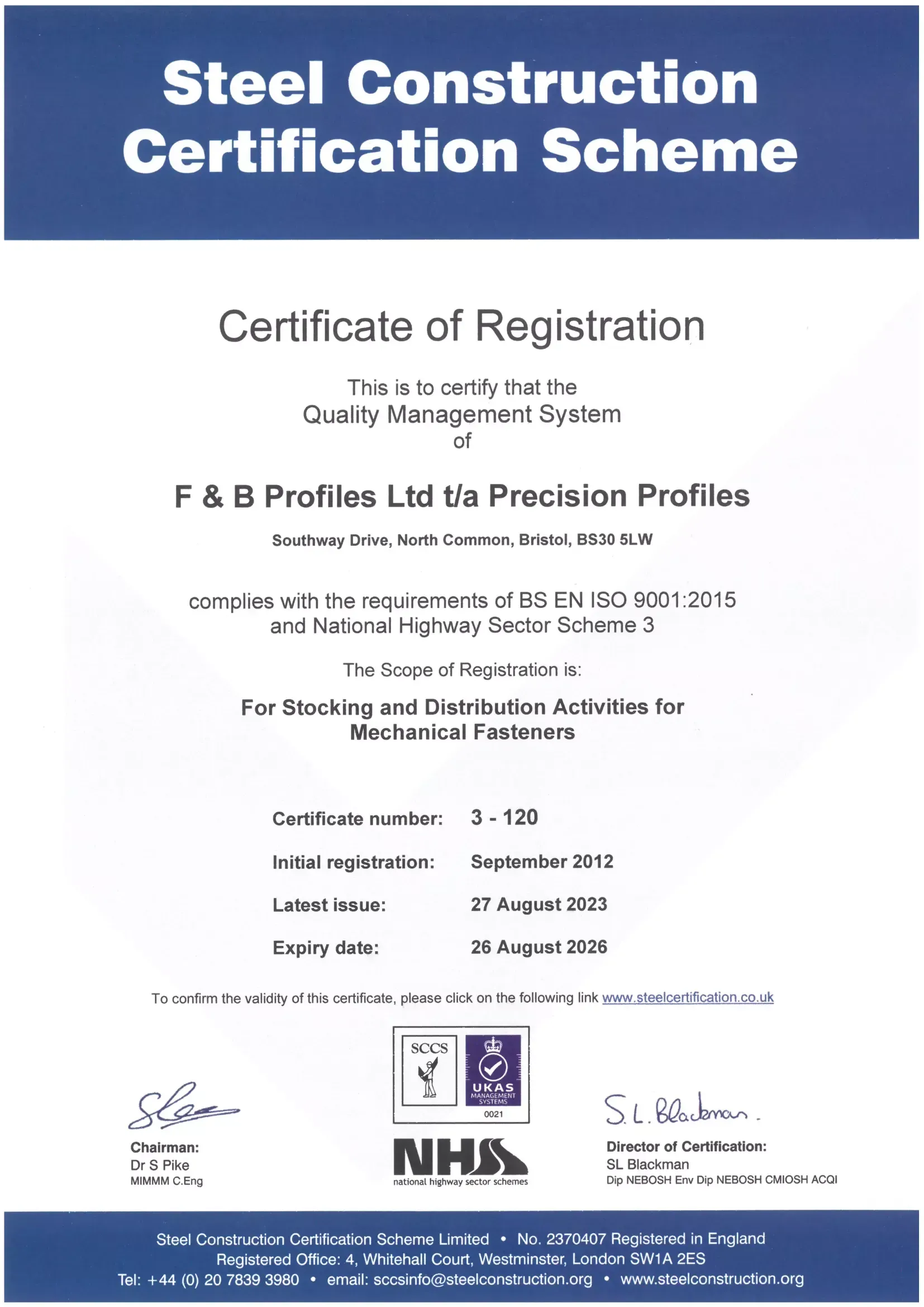 Precision Profiles | a certificate of registration for a steel construction certification scheme .