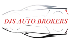 A logo for djs auto brokers with a drawing of a car