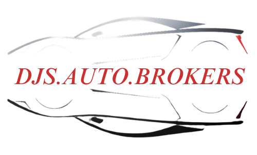 A logo for djs auto brokers with a drawing of a car
