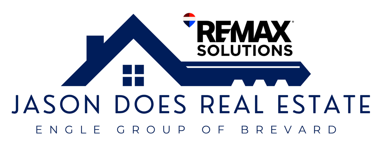 Logo for Jason Does Real Estate with a house and key design, RE/MAX Solutions branding, and "Engle Group of Brevard".