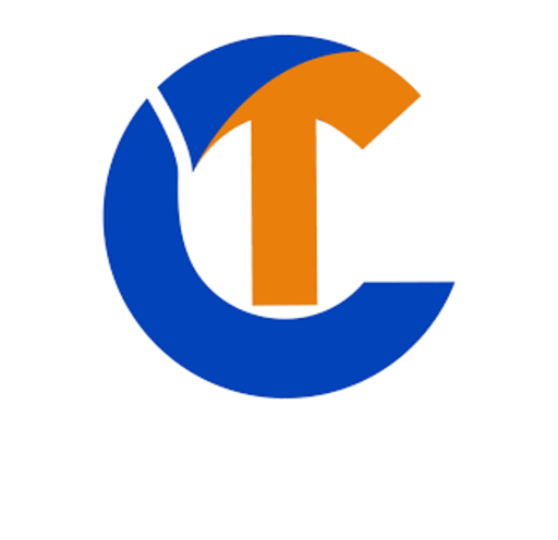 A blue circle with an orange letter t inside of it