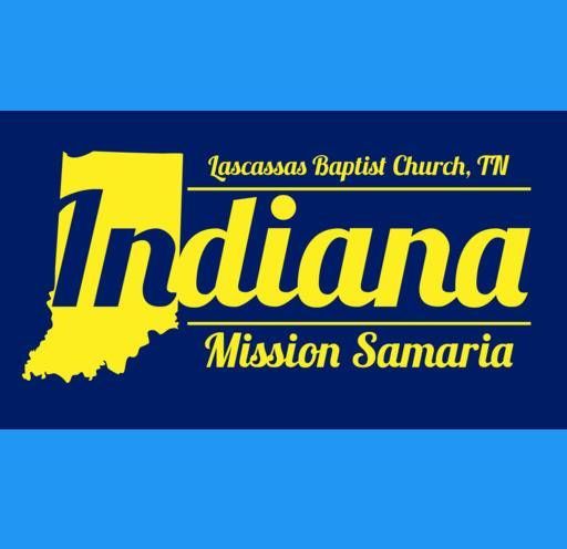 A logo for indiana mission samara on a blue background