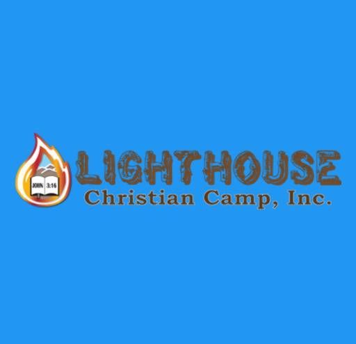 The logo for lighthouse christian camp inc. is on a blue background.