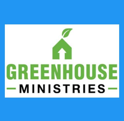 A greenhouse ministries logo on a blue background