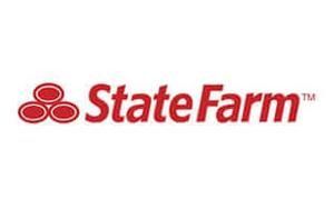 State Farm logo in red with three red ovals icon on a white background