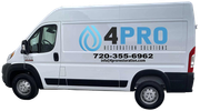 White 4PRO service van with blue logo, droplet icon, and phone number on the side