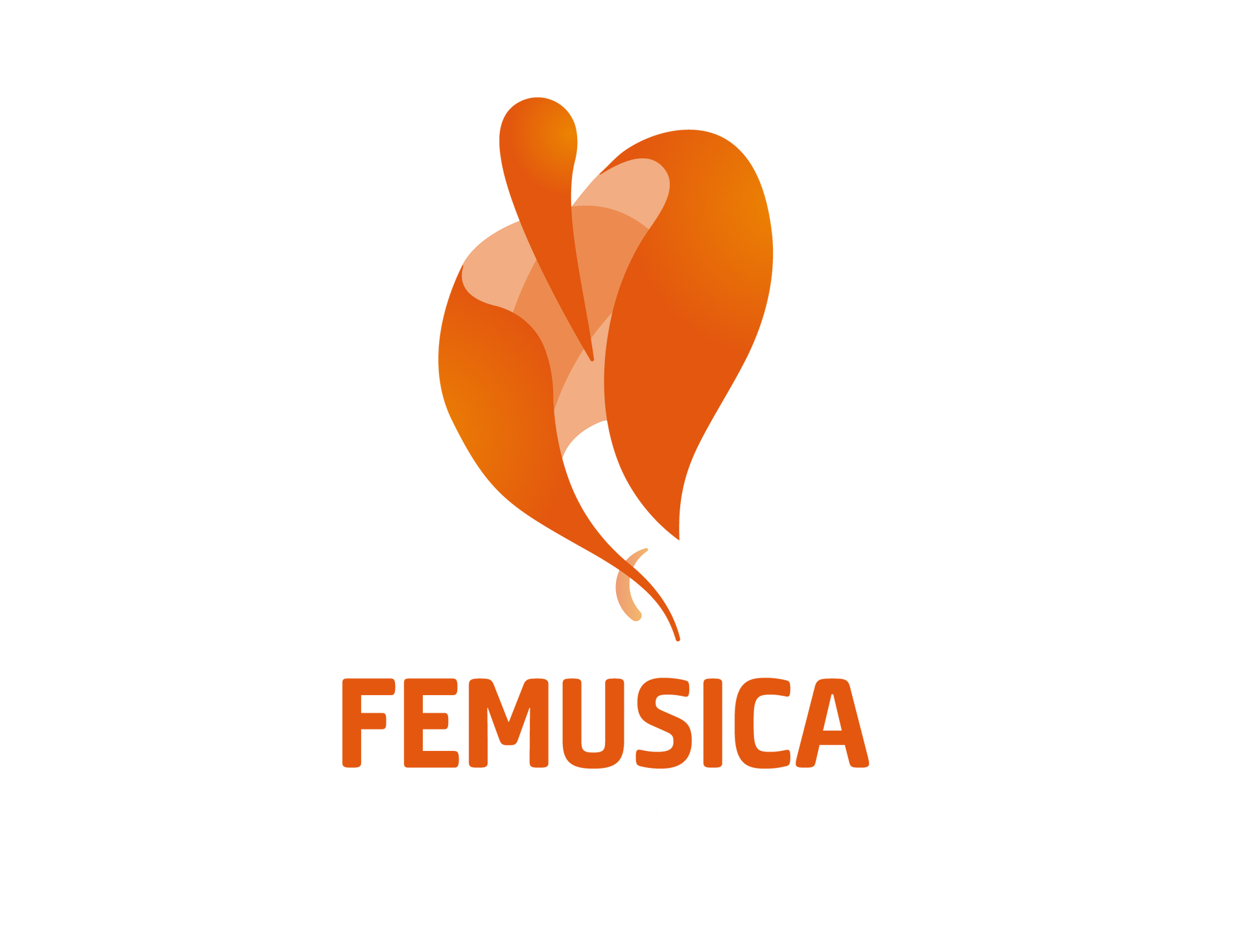 El logotipo de FEMUSICA presenta una figura abstracta estilizada de color naranja que se asemeja a una persona o a una hoa