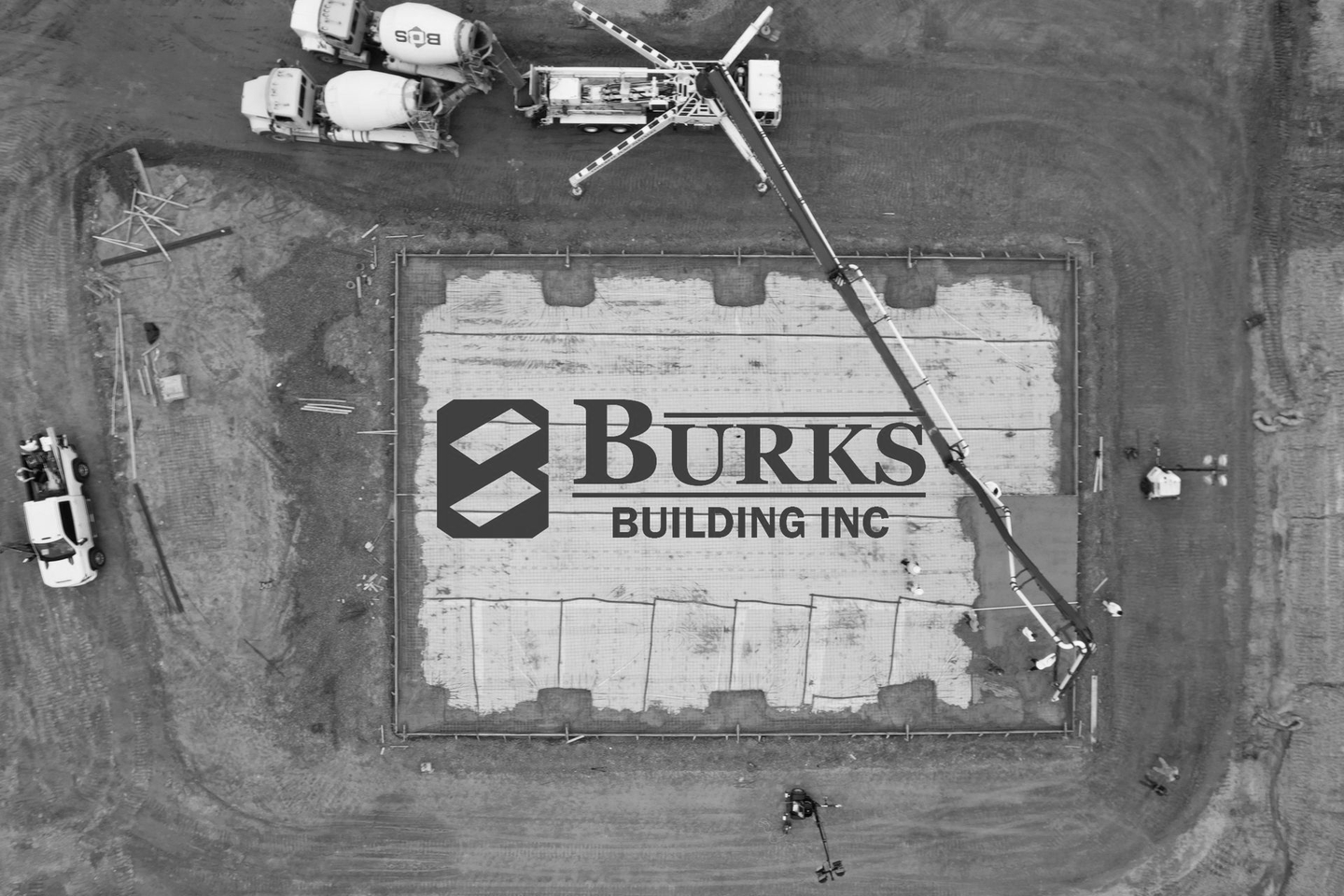Aerial view of construction site with 